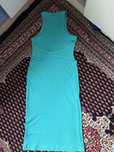 H&amp;M Turquoise Ribbed Knit Midi Dress
