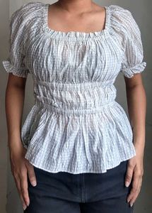 Trendy Checkered Smocked Blouse