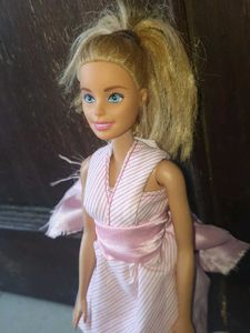 Vintage Barbie Doll with Pink Striped Dress