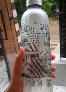 Frosted Glass Water Bottle with Artistic Design