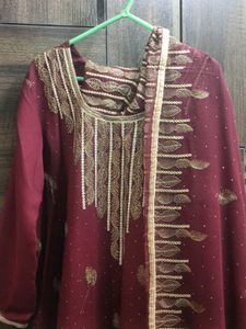 Elegant Maroon Embroidered Salwar Kameez