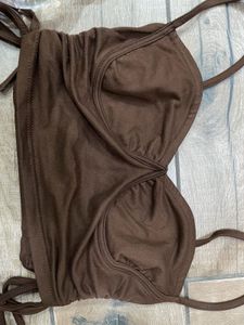 Brown Ruched Drawstring Top