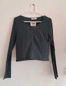 Ribbed Henley Long Sleeve Top