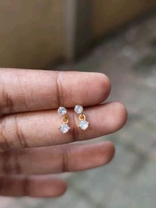 Sparkling Dual Stone Drop Earrings (Ball Back Stud