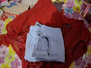 Chic Red top Set with Jeans
