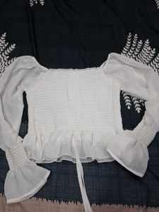 White Smocked Puff Sleeve Top