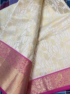 new Elegant Cream Silk Saree with blouse piece