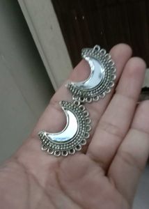 Silver Tone Crescent Moon Earrings