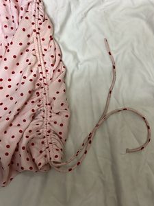 Pink Polka Dot Ruched Mini Dress