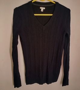 Sonoma Womens Black V neck Cable Knit Sweater