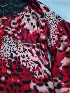 Stylish Animal Print Blouse with Lace