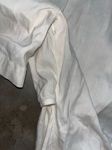 Zara White Linen-Blend Cutout Button-Up Bodysuit