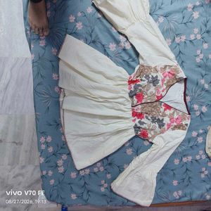 Cream Bell Sleeve Kurta with Floral Print