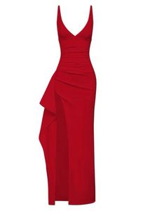 Stunning Red Ruffle High-Slit Maxi Dress