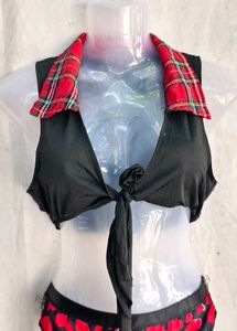 I. Stylish Black Halter Top with Plaid Collar