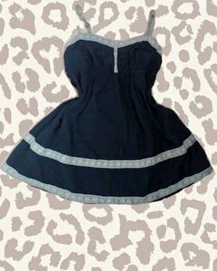 Y2K Navy Blue Lace Trim Babydoll Cami Top