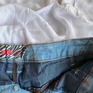 Light Wash Denim Button-Fly Shorts