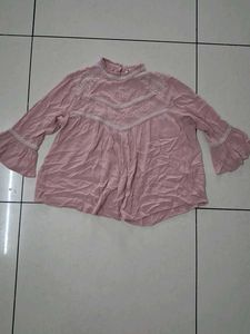 Boho Pink Bell Sleeve Embroidery Top