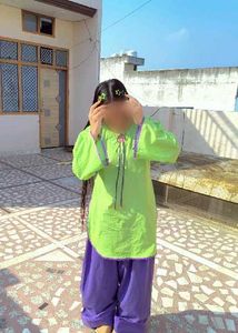 Lime Green Kurta with Purple farshi salwar