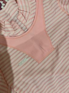 Pink Striped Quarter Zip Polo Shirt (good for gym