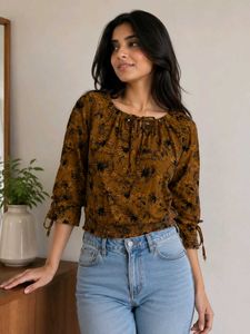 Yellow Floral Print Kurta Top