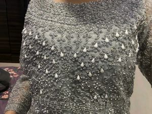 Sparkling Grey heavy  indowestern sharar