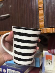 Chic Black &amp; White Striped Mug with Red Heart