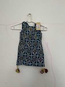 Blue Block Print Kurta with Tassels