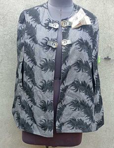 Elegant Feather Print Cape Jacket