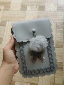 Cute Grey Crossbody Bag with Pom-Pom