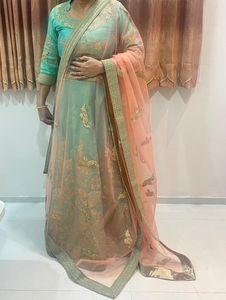 Exquisite Teal &amp; Peach Lehenga Set