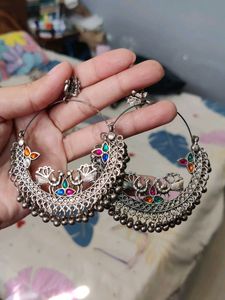 Oxidized Silver Peacock Jhumka Earrings