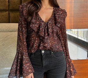 Boho Print Ruffle Bell Sleeve Top
