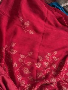Elegant Pink Saree with Golden Leaf Print