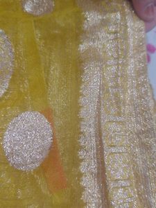 Yellow Net Saree with Polka Dots