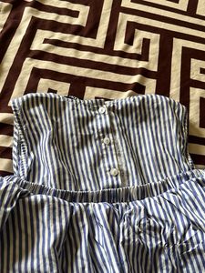 Blue and White Striped Cold Shoulder Top