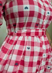 Cute Red Gingham Heart Midi Dress