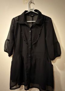 Sheer Black Button-Up Top