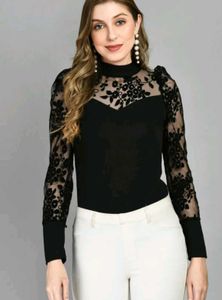 Elegant Black Lace Puff Sleeve Top