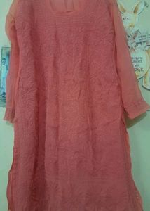 Peach Chikankari Kurti