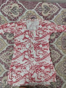 Red and White Printed Kurta