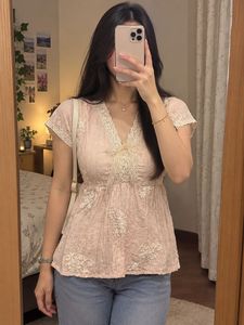 Thailand Embroidered V-Neck Peplum Top