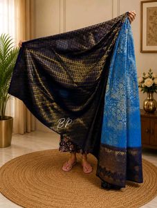Sky and Navy blue khaddi Silk Sare