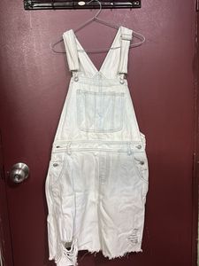 Distressed Denim Overalls Dress