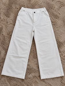Cream Wide Leg Cropped Jeans