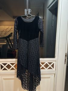 Trendy Black Velvet & Lacy Dress, Bust- 34/32