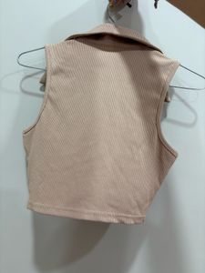 Sleeveless Ribbed Polo Top