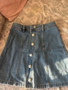 Button-Front Denim Mini Skirt