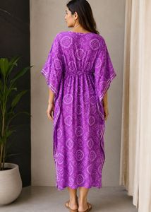 Vibrant Purple Bandhani Kaftan Dress