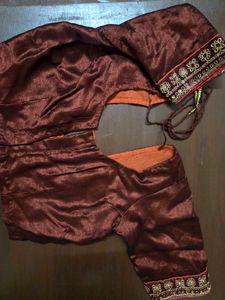 Embroidered  Brown Cotton Silk Saree